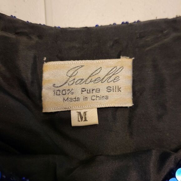 Isabelle 80s Vintage Silk Beaded Sequin Blouse Mermaid Fishscale Pattern Blue - Picture 6 of 9